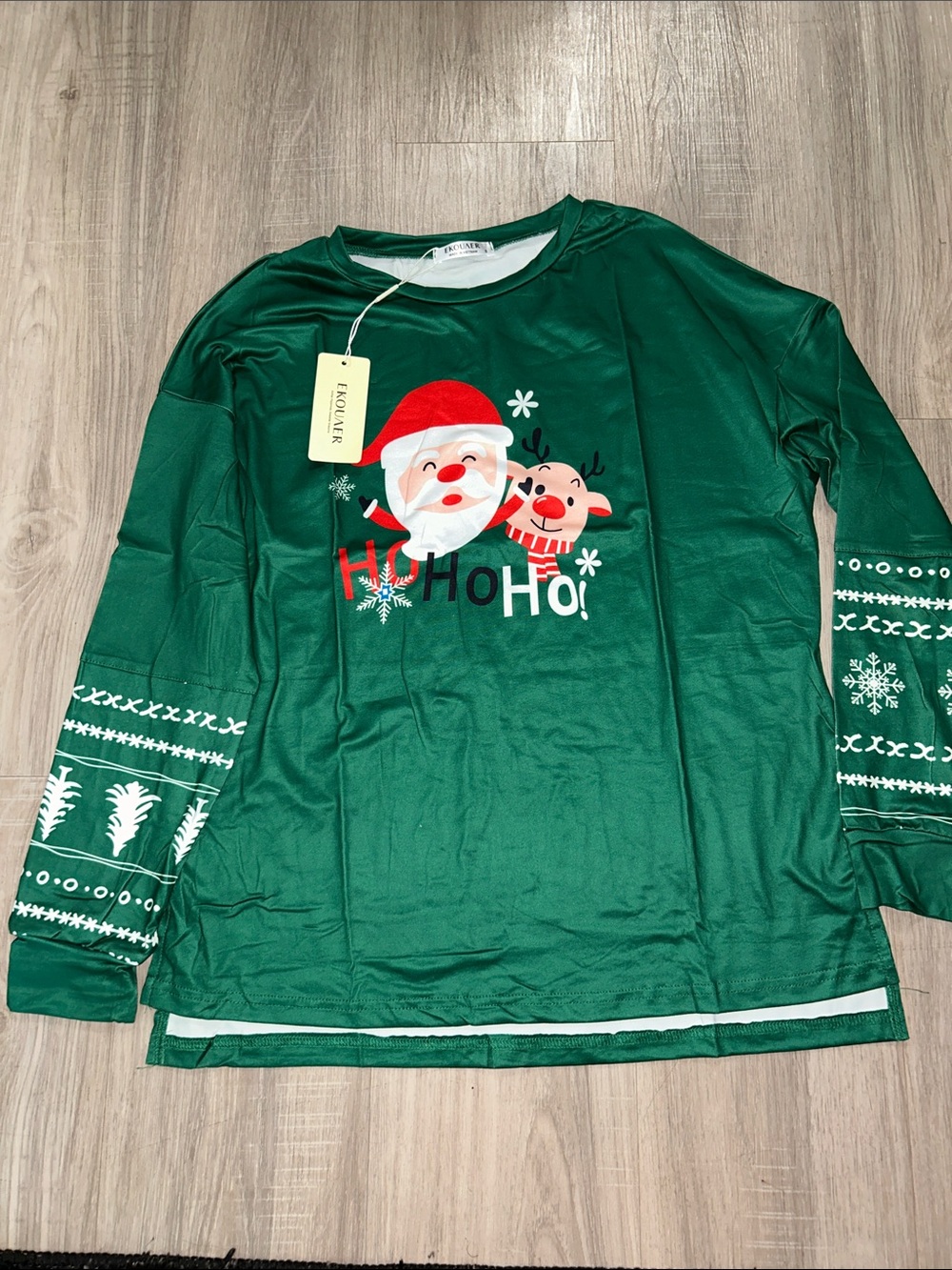 Green 'Ho Ho Ho' Santa & Reindeer Christmas Top